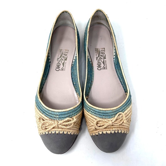 Salvatore Ferragamo Raffia Ballet Flat Women's 9 Vacation Resort Slip On Shoe - Picture 3 of 10